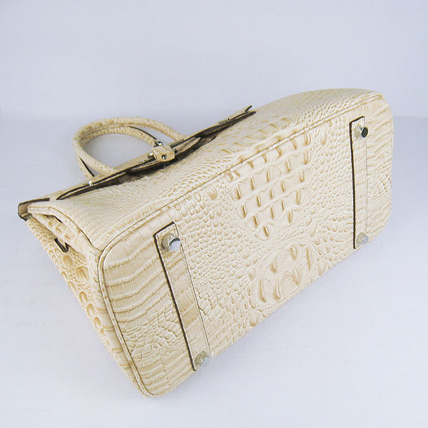 High Quality Fake Hermes Birkin 35CM Crocodile Head Veins Leather Bag Cream 6089